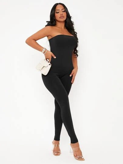 SHEIN SXY Solid Backless Tube Unitard Jumpsuit