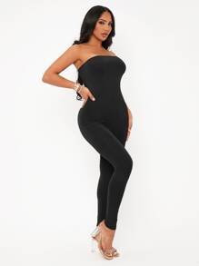 SHEIN SXY Solid Backless Tube Unitard Jumpsuit - Black - View 4