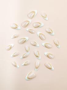 用24片长杏仁形白色法式撞色假指甲、1个指甲锉和1张美甲胶带，瞬间提升你的造型。 - 彩色 - 查看 4