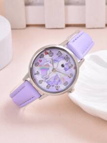 1pc Girls Unicorn Print Dial Quartz Watch & 4pcs Jewelry Set - Purple - View 3