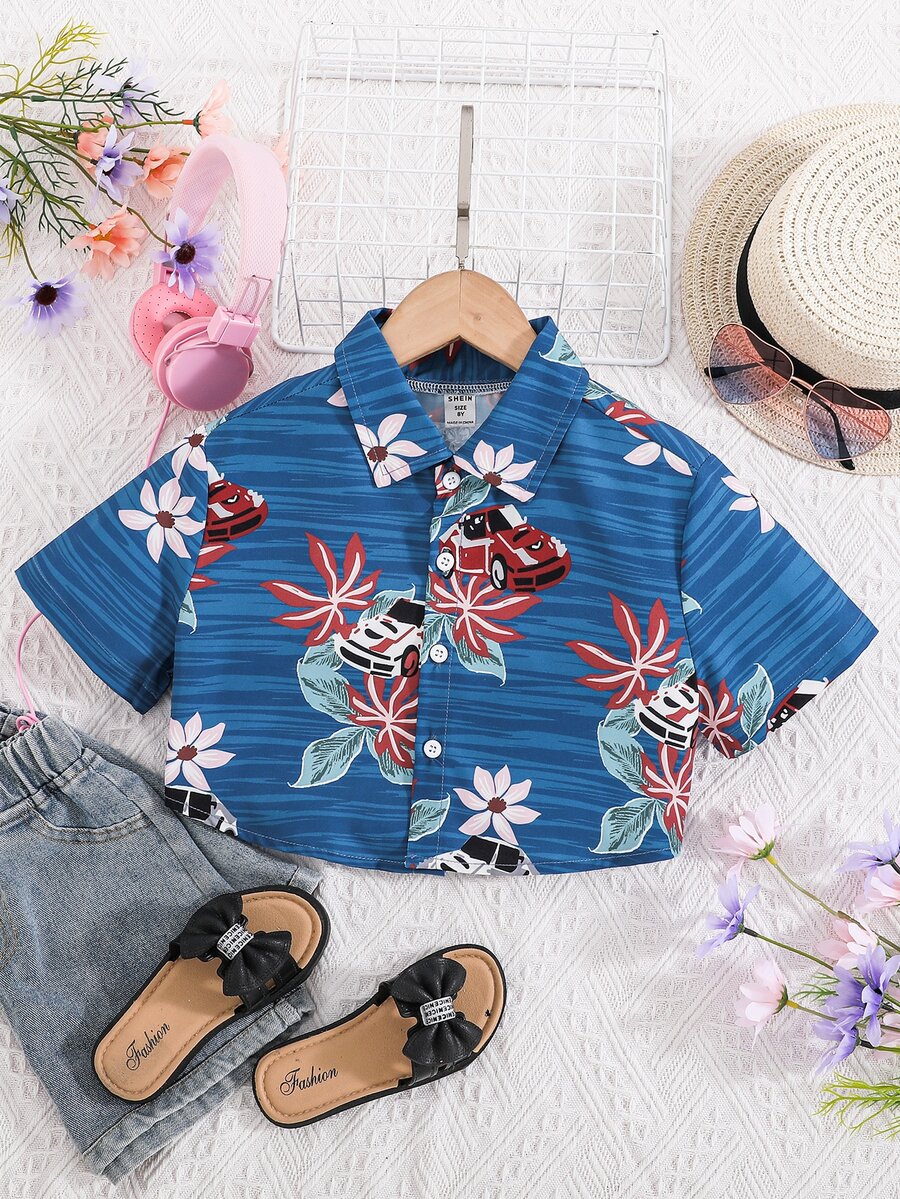Áo cánh Gái Nút phía trước Hoa Boho - Màu xanh lam - Xem 1
