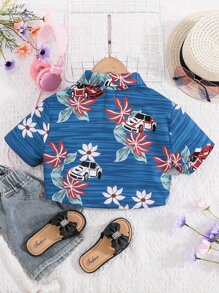 Áo cánh Gái Nút phía trước Hoa Boho - Màu xanh lam - Xem 2