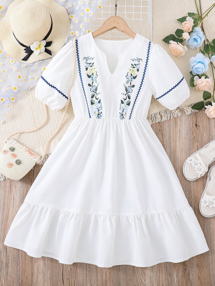 Girls 花柄プリント ノッチネックライン フリル裾 ドレス | SHEIN JAPAN