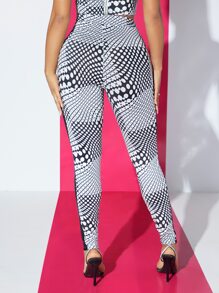 SHEIN SXY 波卡圓點嵌入網紗緊身打底褲 - 黑與白 - 查看 6