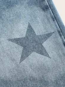 ROMWE Grunge Punk Jeans de pierna recta con estampado de estrella - Azul lavado medio - Ver 4