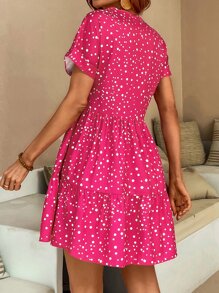 Breezaya Vestido smock con estampado de lunares bajo con fruncido - Rosa Fucsia - Ver 2