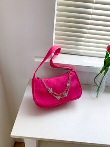 Mini Neon Pink Butterfly & Chain Decor Bag Pink - Pink - View 2