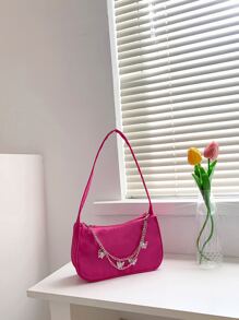 Mini Neon Pink Butterfly & Chain Decor Bag Pink - Pink - View 5