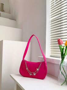 Mini Neon Pink Butterfly & Chain Decor Bag Pink - Pink - View 6