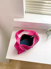 Mini Neon Pink Butterfly & Chain Decor Bag Pink - Pink - View 7