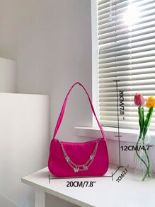 Mini Neon Pink Butterfly & Chain Decor Bag Pink - Pink - View 8