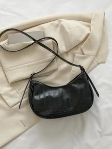 Vintage Punk Rivet Decor Crocodile Embossed PU Leather Chain Strap Crossbody Bag , Goth , Punk - Black - View 5