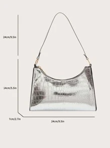 Metallic Crocodile Embossed Bag - Silver - View 4