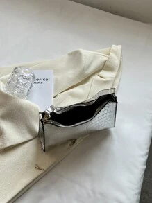 Metallic Crocodile Embossed Bag - Silver - View 8