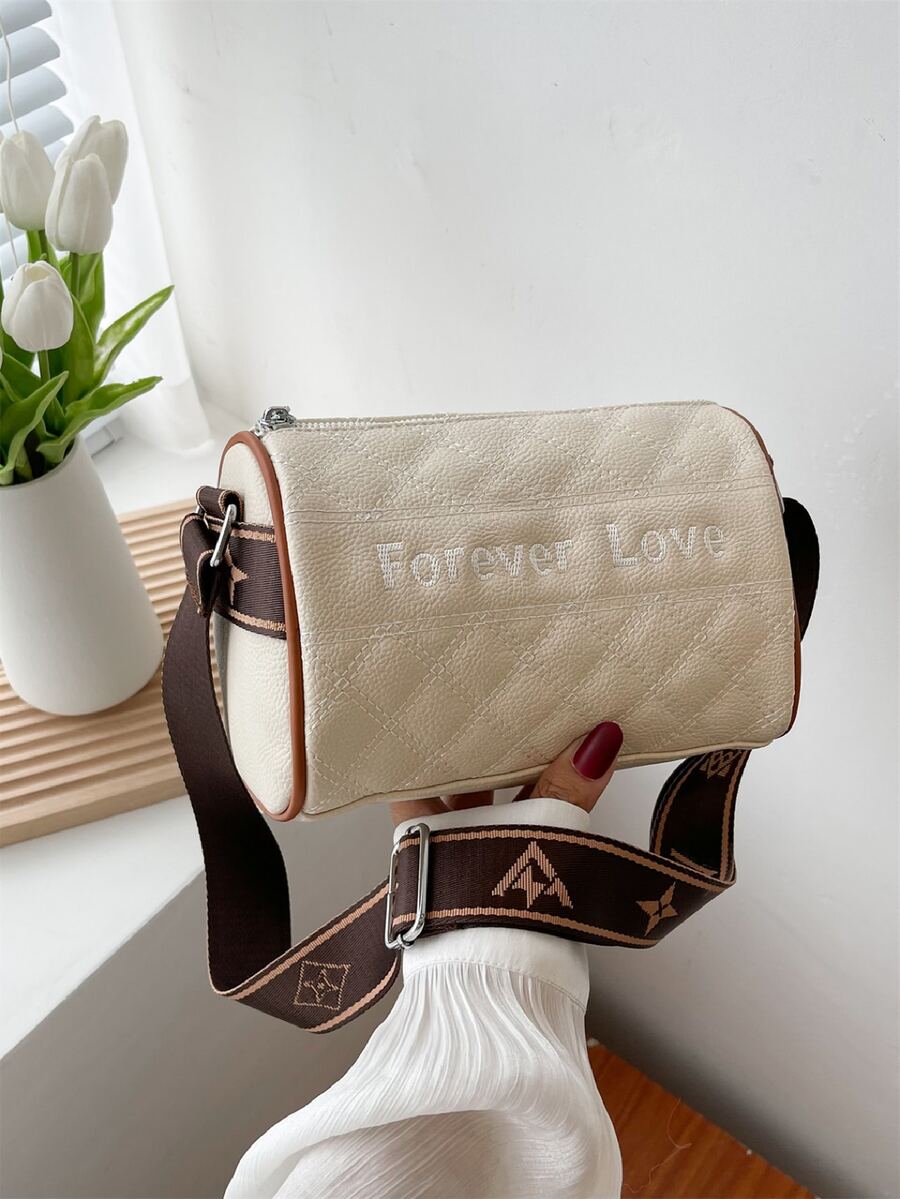 字母刺繡水桶包 - 米色 - 查看 1