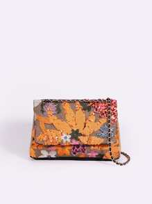 Fashionable,Minimalist,Casual,Random Floral Pattern Flap Chain Square Bag For Girl, Teen Girls - Multicolor - View 2