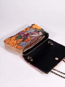 Fashionable,Minimalist,Casual,Random Floral Pattern Flap Chain Square Bag For Girl, Teen Girls - Multicolor - View 3