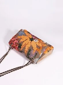 Fashionable,Minimalist,Casual,Random Floral Pattern Flap Chain Square Bag For Girl, Teen Girls - Multicolor - View 6