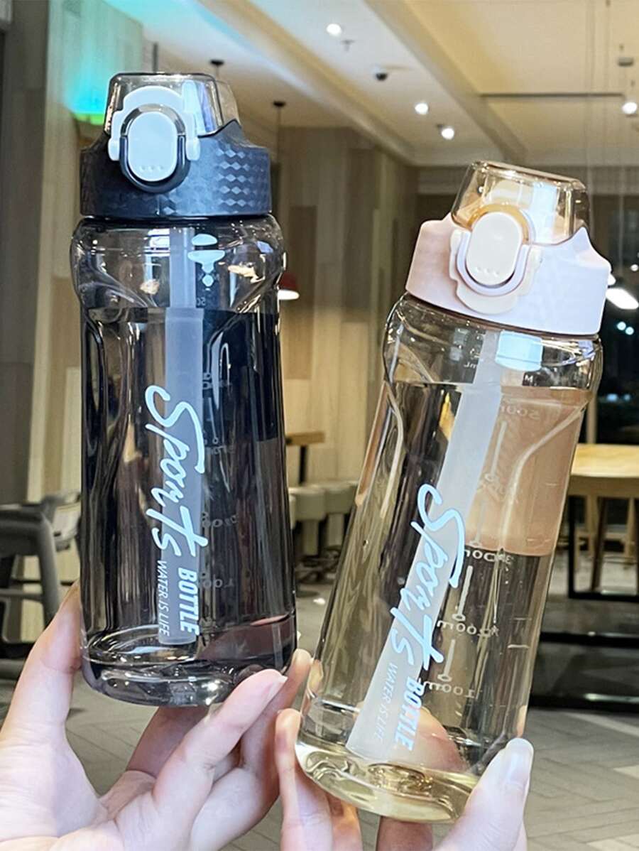 1入組字母圖案透明隨機色水瓶 - 彩色 - 查看 1