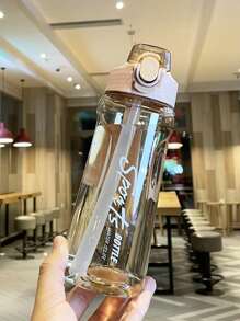 1入組字母圖案透明隨機色水瓶 - 彩色 - 查看 4