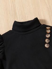 Toddler Girls Ruffle Trim High Neck Tee & Plaid Print Skirt - Multicolor - View 6