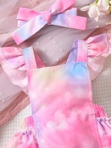 嬰兒紮染荷葉邊連體衣帶配件髮箍