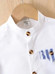 Baby Striped Print Shirt & Shorts - White - View 3