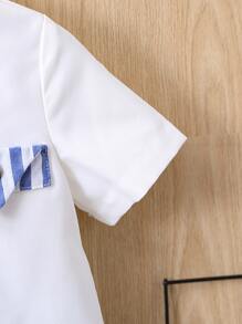 Baby Striped Print Shirt & Shorts - White - View 5