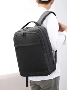 Mochila portátil de 14 pulgadas con puerto de carga, resistente al agua, acolchada, con diseño para hombres, mochila escolar para viaje, universidad, escuela, uso casual, gran capacidad, liviana, mochila de estilo rucksack para verano, mochila de hombre de moda, bolso de pecho, bolso, bolso de cadera, bolso de vacaciones, bolso de camping, bolso de regreso a la escuela, funda para portátil, accesorios deportivos, útiles escolares. - Negro - Ver 2