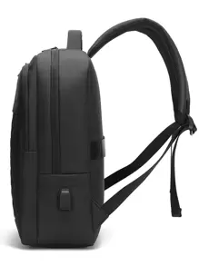 Mochila portátil de 14 pulgadas con puerto de carga, resistente al agua, acolchada, con diseño para hombres, mochila escolar para viaje, universidad, escuela, uso casual, gran capacidad, liviana, mochila de estilo rucksack para verano, mochila de hombre de moda, bolso de pecho, bolso, bolso de cadera, bolso de vacaciones, bolso de camping, bolso de regreso a la escuela, funda para portátil, accesorios deportivos, útiles escolares. - Negro - Ver 4