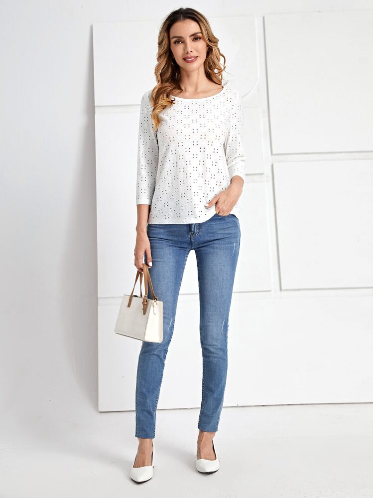 EMERY ROSE Solid Schiffy Tee - White - View 5
