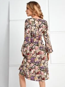 EMERY ROSE Vestido con estampado floral de manga con volante - Multicolor - Ver 2