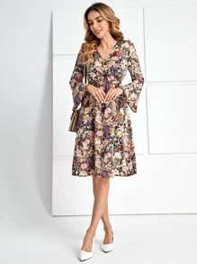 EMERY ROSE Vestido con estampado floral de manga con volante - Multicolor - Ver 3