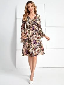 EMERY ROSE Vestido con estampado floral de manga con volante - Multicolor - Ver 4