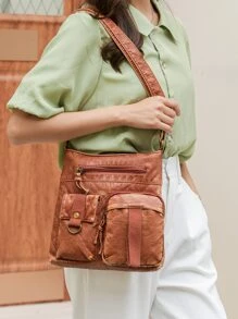 yating Túi Crossbody Nữ màu trơn Có thể điều chỉnh được Đúng mốt - Rỉ Nâu - Xem 2