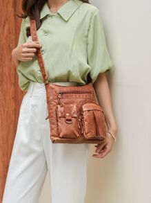 yating Túi Crossbody Nữ màu trơn Có thể điều chỉnh được Đúng mốt - Rỉ Nâu - Xem 5