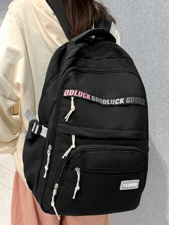 Mochila funcional con diseño de parche de letra cremallera