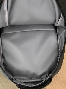 Mochila funcional decoração de remendo de letras zíper - Preto - Ver 6