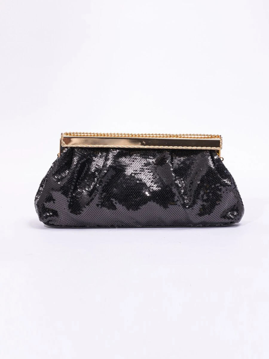 Sequin Decor Chain Evening Bag, Perfect Bride Purse For Wedding, Prom & Party Events - Black - View 1