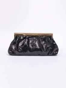 Sequin Decor Chain Evening Bag, Perfect Bride Purse For Wedding, Prom & Party Events - Black - View 2