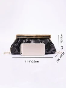 Sequin Decor Chain Evening Bag, Perfect Bride Purse For Wedding, Prom & Party Events - Black - View 5
