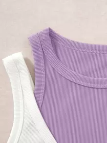 SHEIN Unity Two Tone Cut Out Crop Tank Top Graphic Tees Women Tops - Lilac Purple - View 5