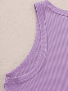 SHEIN Unity Two Tone Cut Out Crop Tank Top Graphic Tees Women Tops - Lilac Purple - View 6