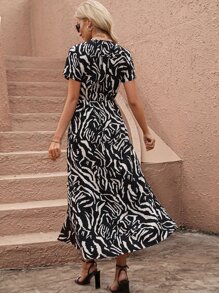 SHEIN Clasi 滿版印花高衩連衣裙 - 黑色 - 查看 2