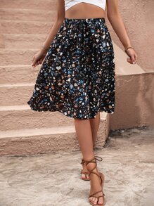 SHEIN Holidaya All Over Print Skirt - Multicolor - View 1