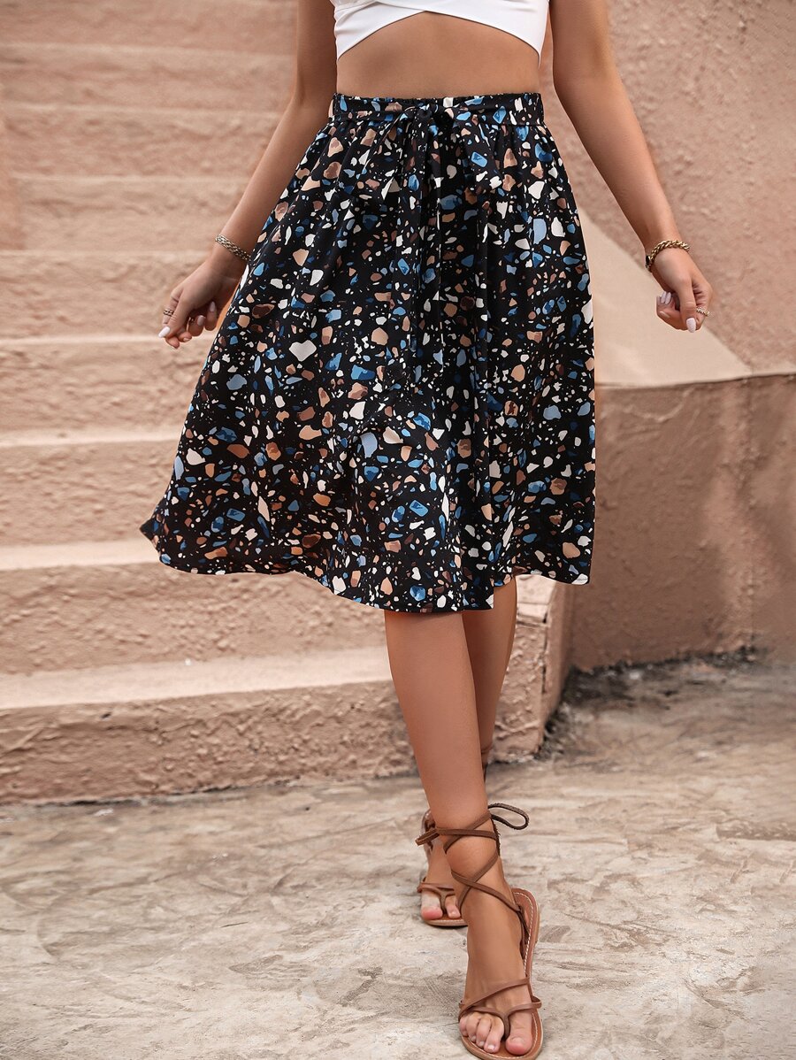 SHEIN Holidaya All Over Print Skirt - Multicolor - View 1