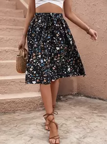 SHEIN Holidaya All Over Print Skirt - Multicolor - View 4