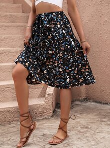 SHEIN Holidaya All Over Print Skirt - Multicolor - View 6