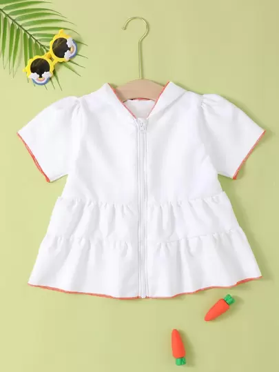 Krås Hem Dragkedja Kontrast Bindad Enkel Småbarn Flickor Kimono