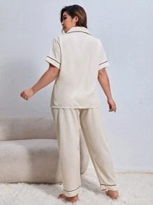 Plus Contrast Piping PJ Set - Beige - View 2